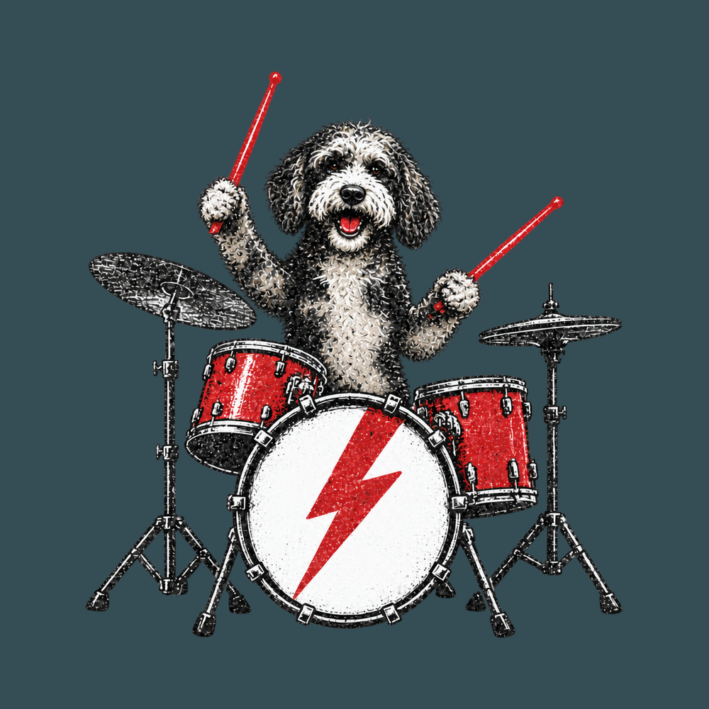 Aussiedoodle Rock Drummer Dog Shirt Vintage Tee