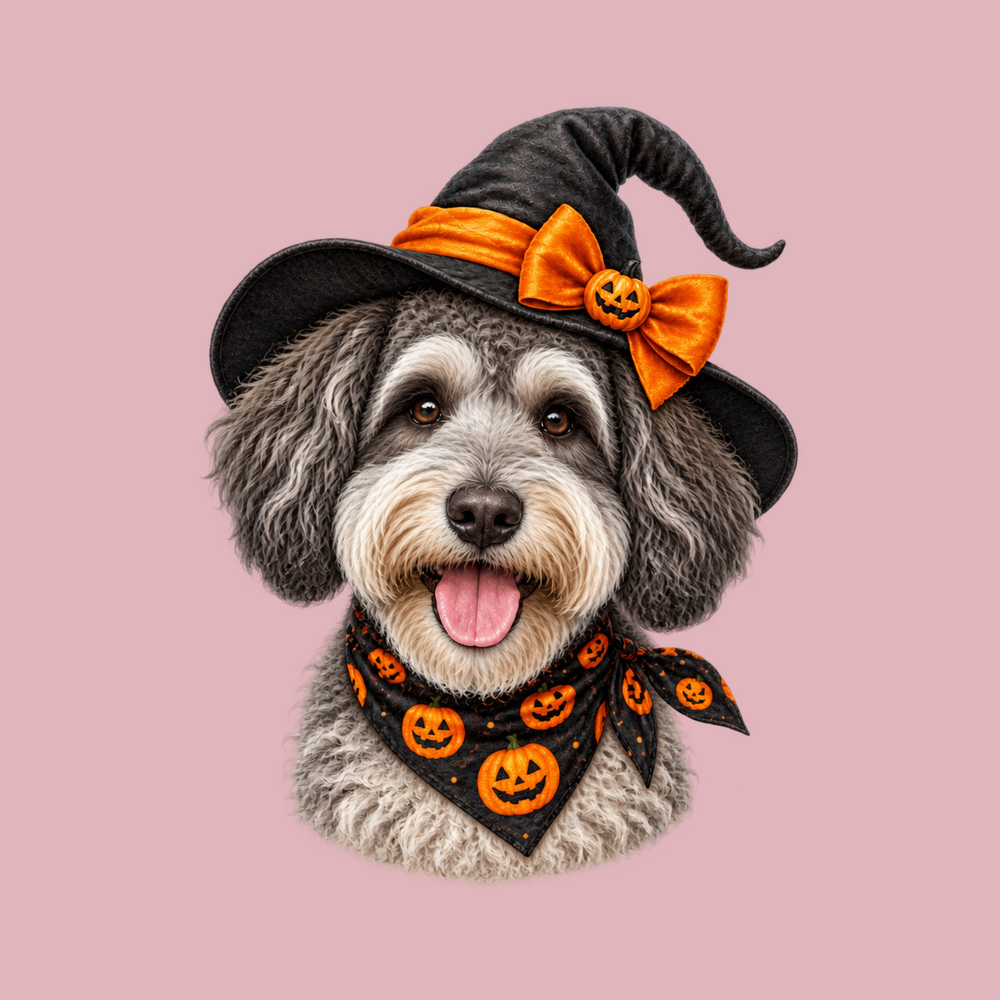 Schnoodle Witch Halloween Portrait T-Shirt - Halloween Dog Mom Gift
