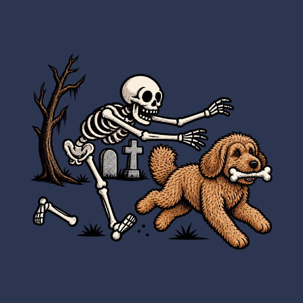 Cockapoo Chased By Skeleton Vintage Spooky Dog Shirt Halloween Tee