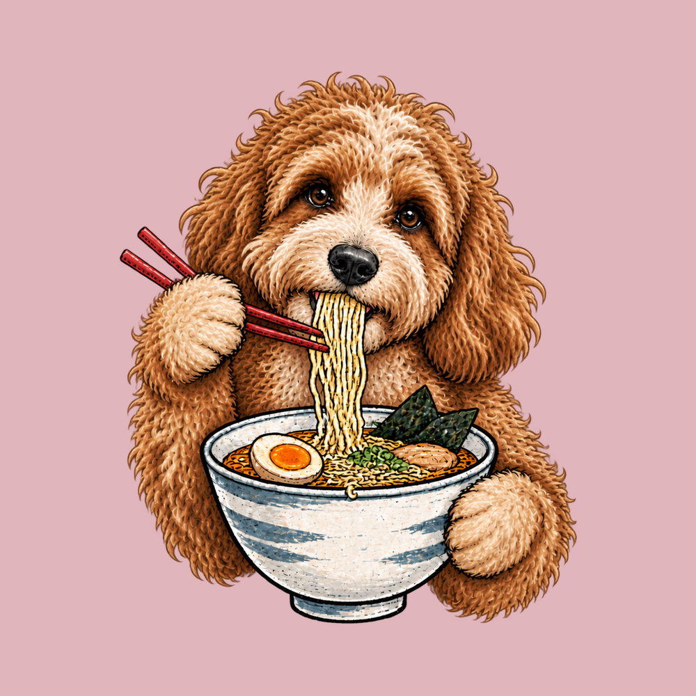 Cavapoo Eating Ramen Noodles T-Shirt - Cavapoo Lover Gift Tee