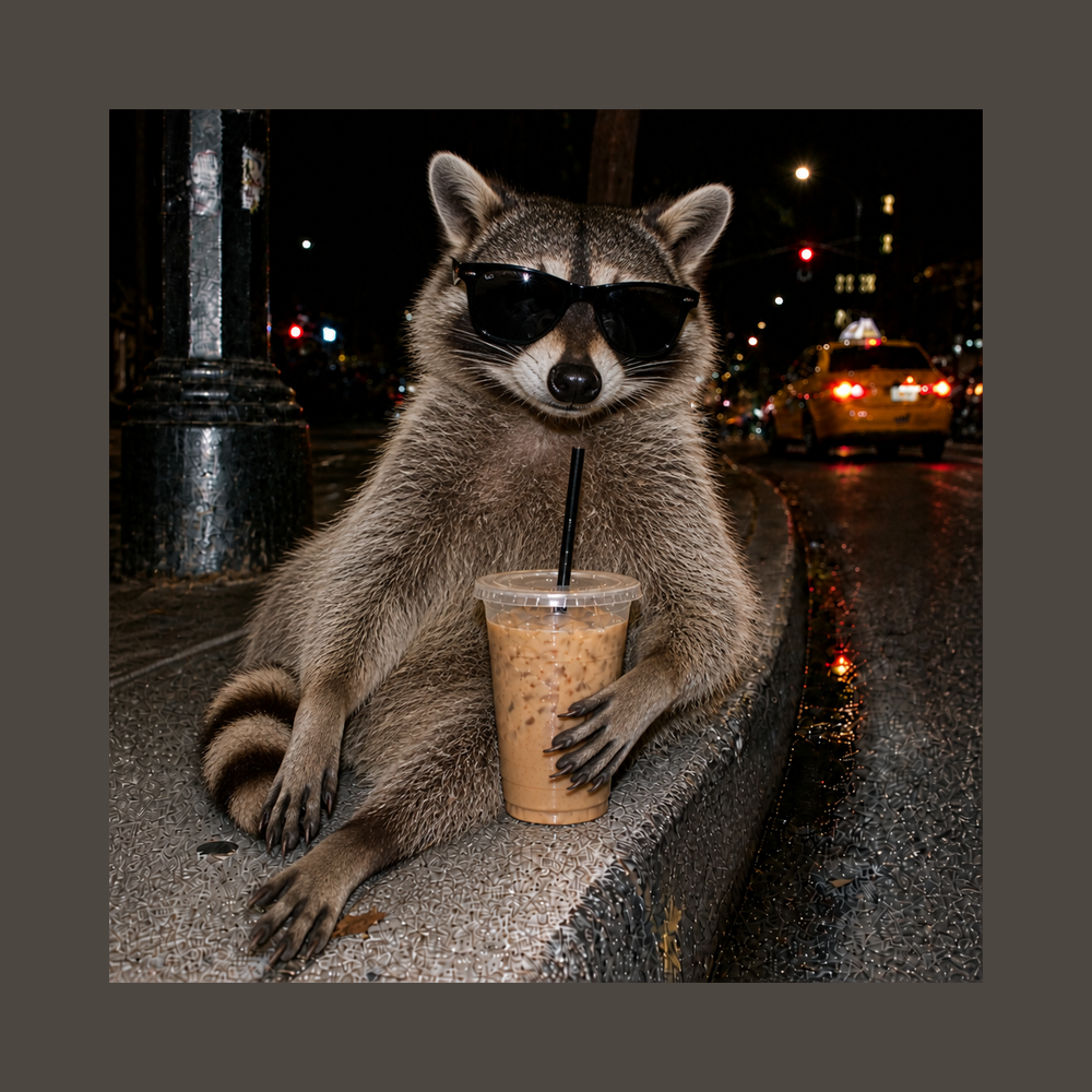 Cool Raccoon Iced Coffee Shirt Funny Trash Panda Tee Vintage Wash