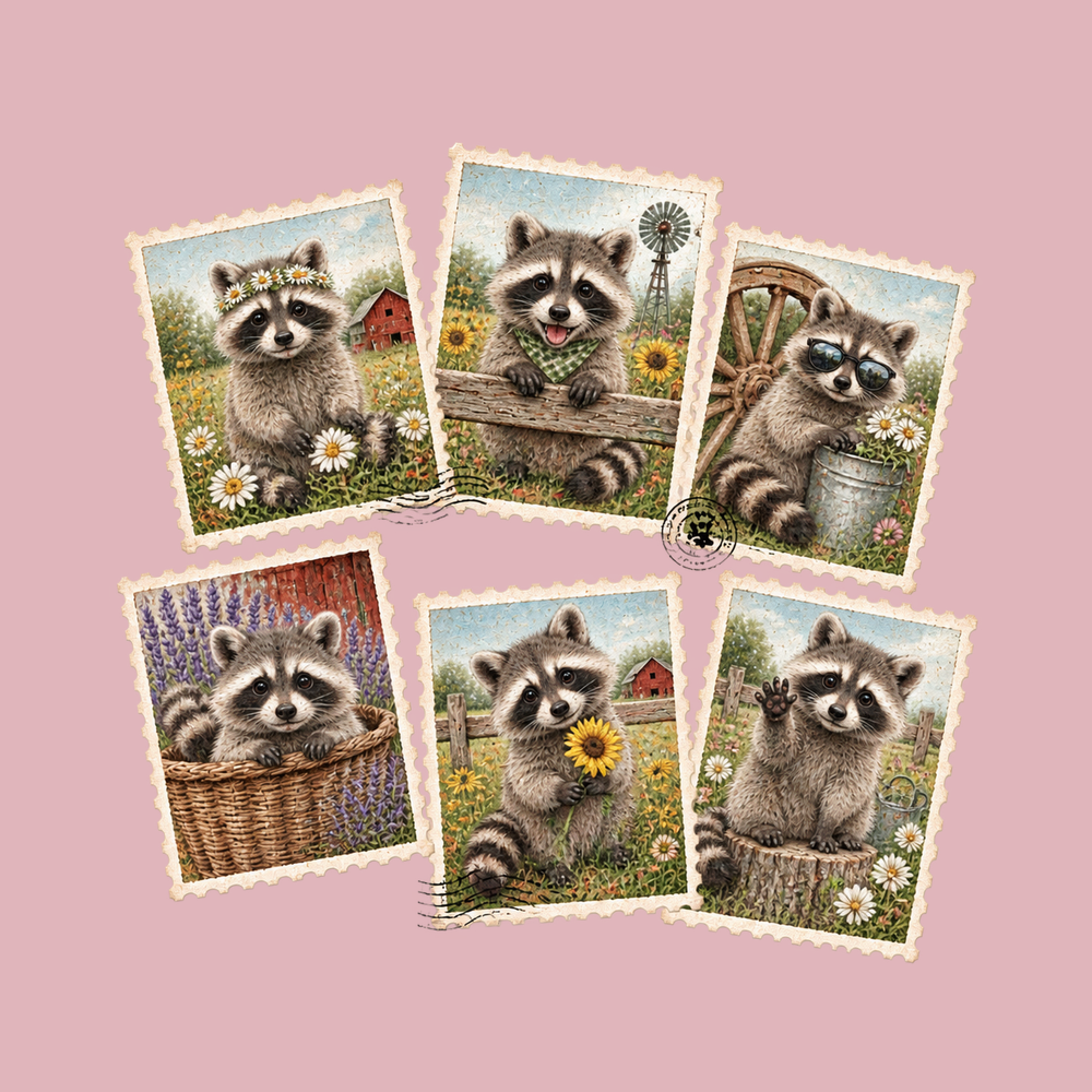 Cool Raccoon Postage Stamps Collage Vintage Comfort Colors Shirt
