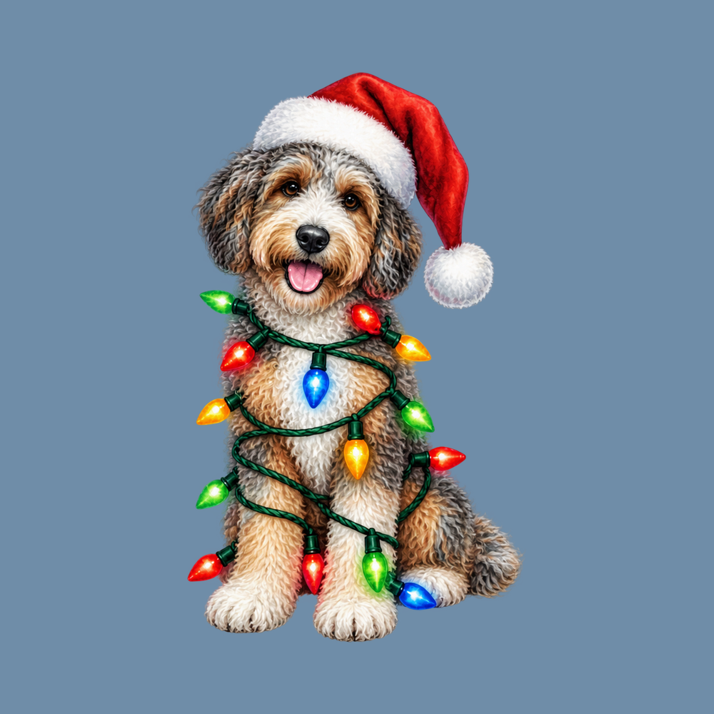 Aussiedoodle Christmas Lights Santa Hat Dog Christmas Shirt Gift