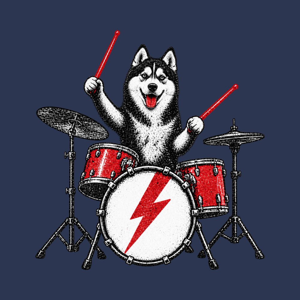 Rocking Husky Drummer Illustration Husky Dog Shirt Rock Music Shirt