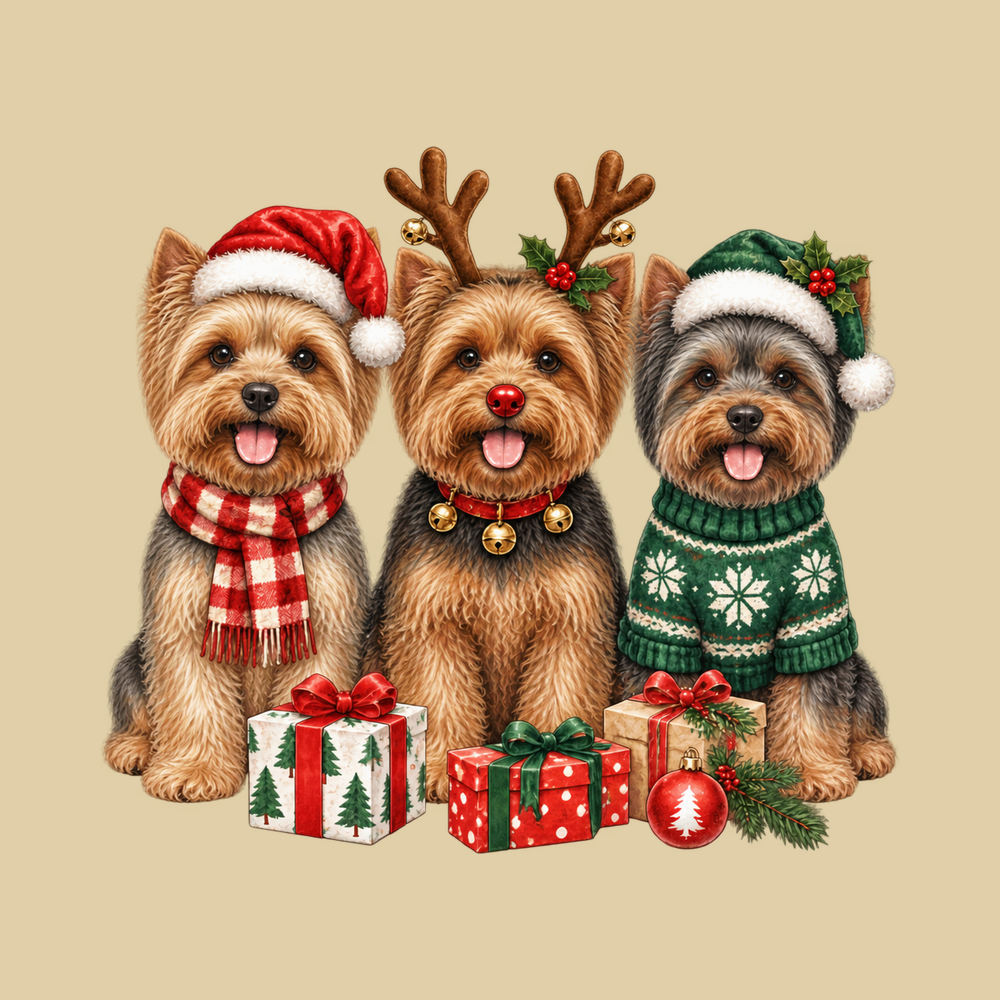 Festive Christmas Yorkie Trio Sweatshirt Dog Breed Christmas Shirt