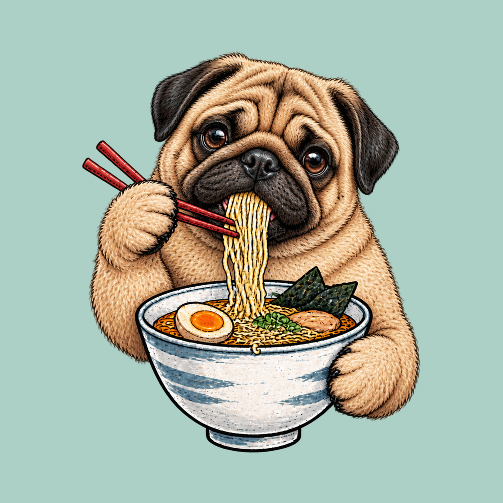 Pug Eating Ramen Noodles T-Shirt Funny Dog Shirt Pug Lover Gift