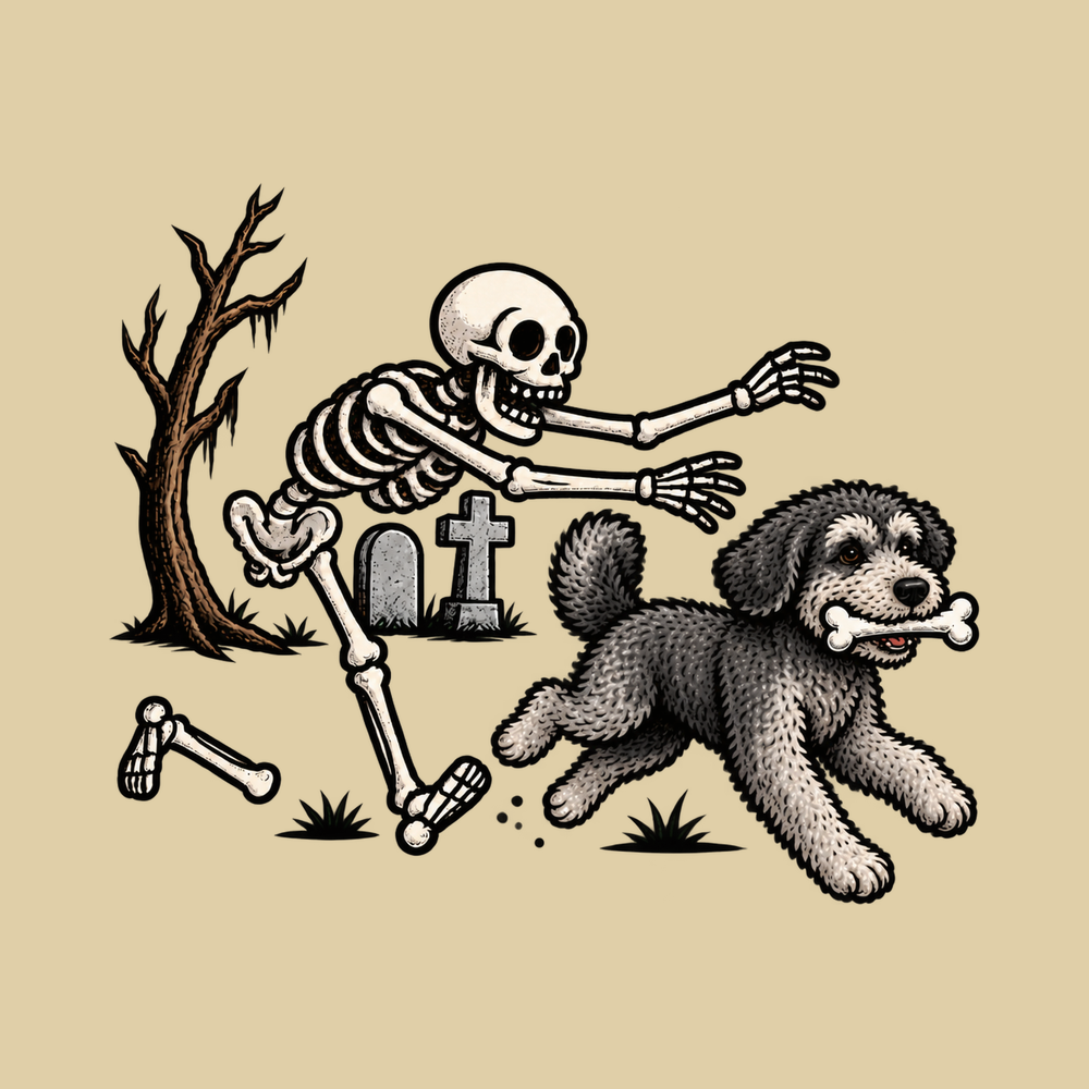 Schnoodle Skeleton Graveyard Chase Spooky Halloween Dog Shirt