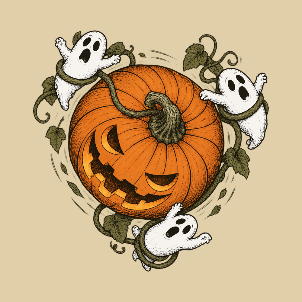 Spooky Ghost Pumpkin Vines Halloween Party Tee Spooky Season Shirt