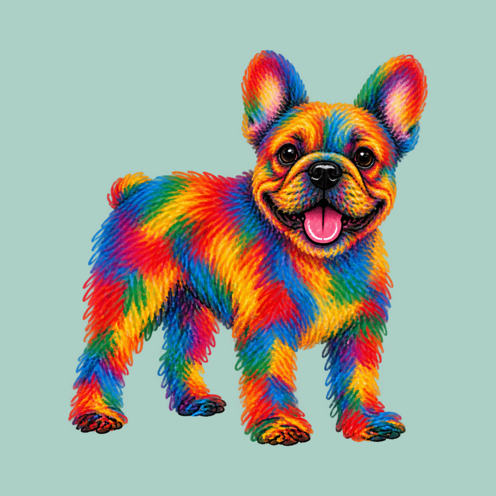 Rainbow Scribble French Bulldog Vibrant Pet Portrait Dog Owner Gift