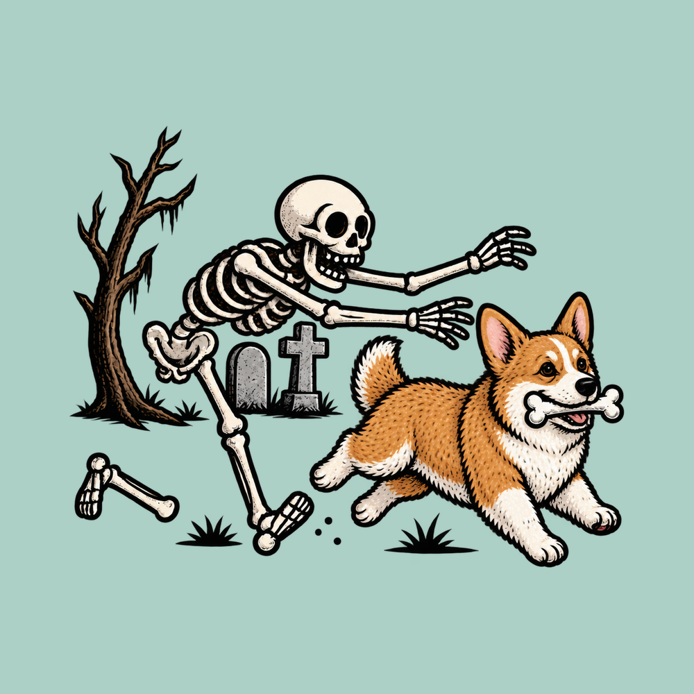 Corgi Stealing Skeleton Bone - Skeleton Dog Shirt