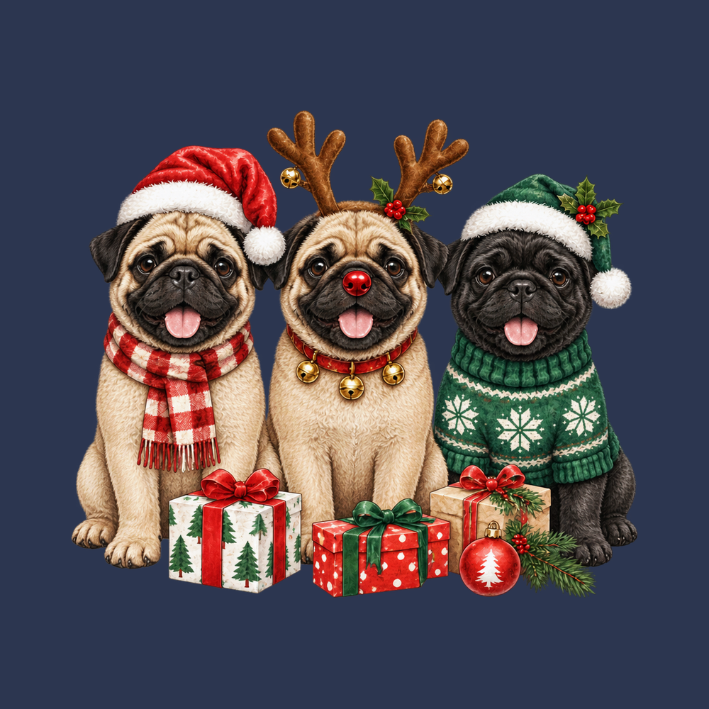 Christmas Pugs Holiday Trio Cute Holiday Pug Christmas Shirt