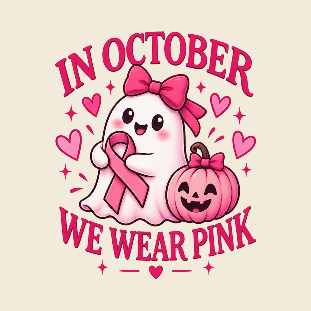 Cute Ghost Breast Cancer Awareness In October We Wear Pink Tee