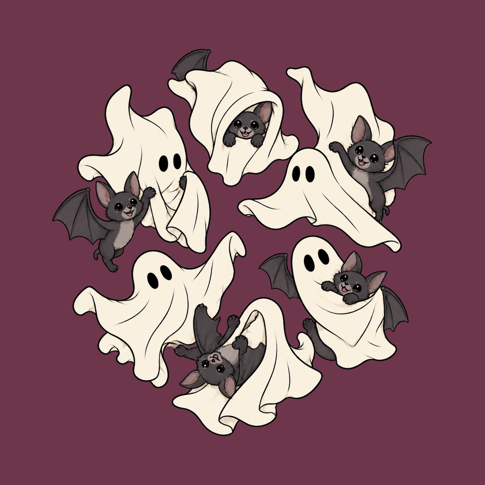Cute Ghost Playing With Bat Halloween Bat Tee Spooky Season Top