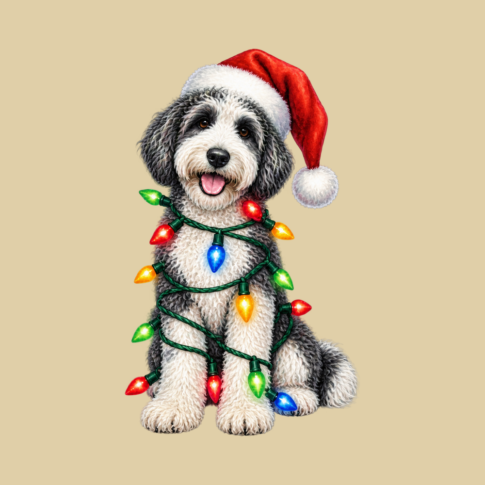 Sheepadoodle Christmas Lights Shirt Comfort Colors Holiday Dog Top