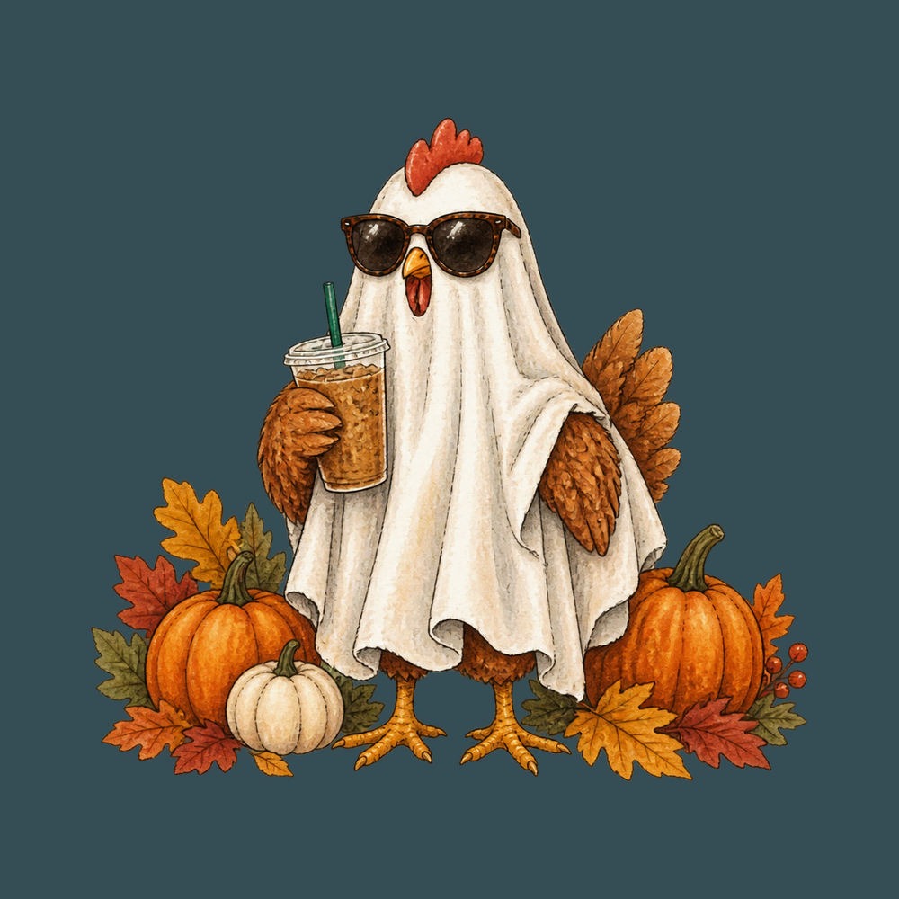 Ghost Chicken Iced Coffee Halloween Chicken Shirt Spooky Coffee Tee