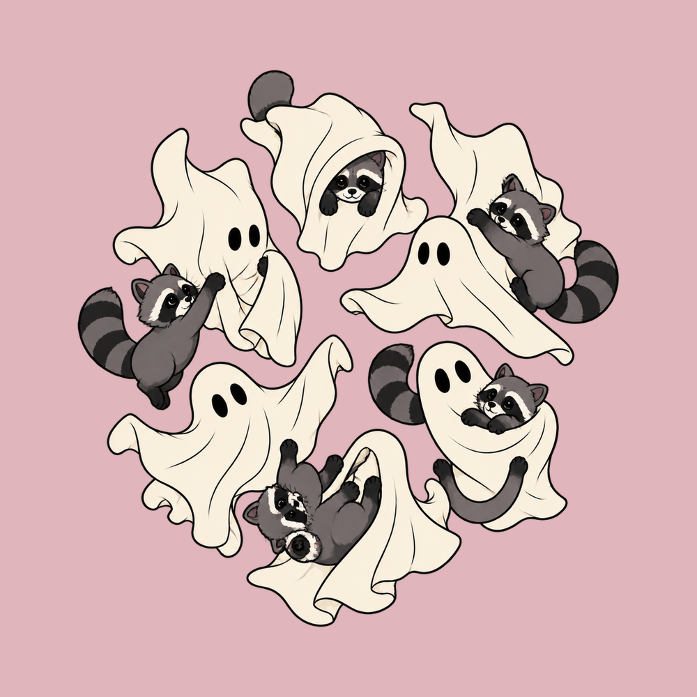 Ghosts Playing With Cool Raccoons Spooky Cute Raccoon Ghost Shirt