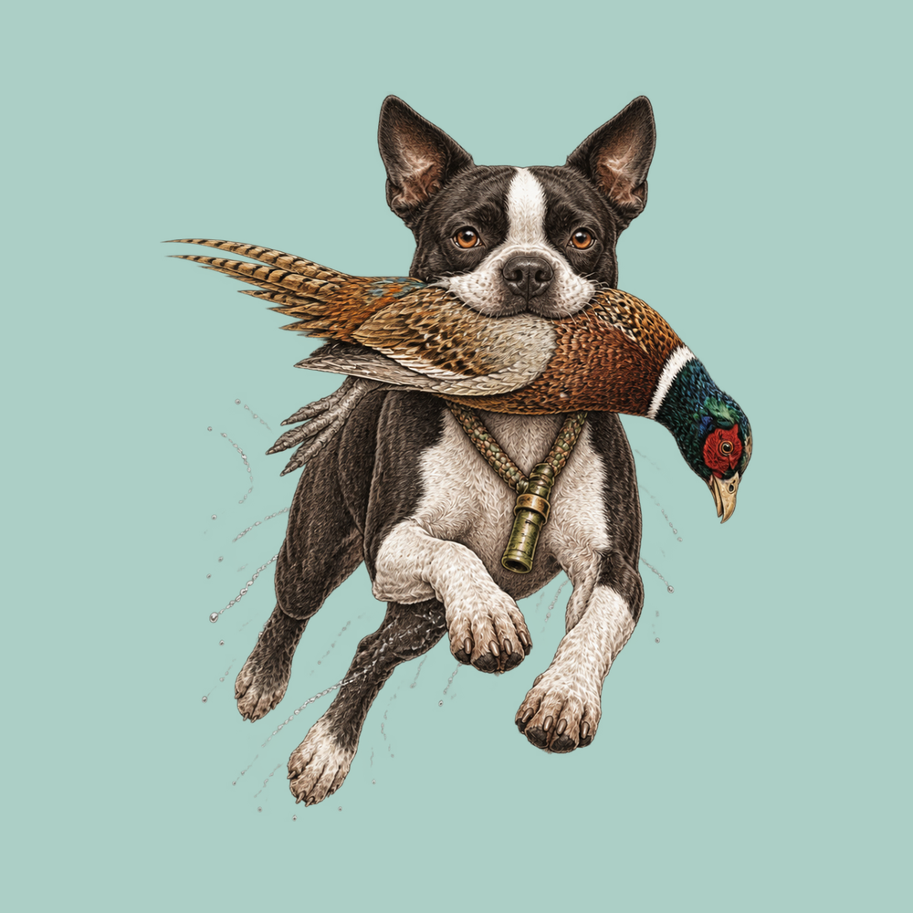 Boston Terrier Pheasant Hunter Shirt - Outdoorsman Bird Dog Tee