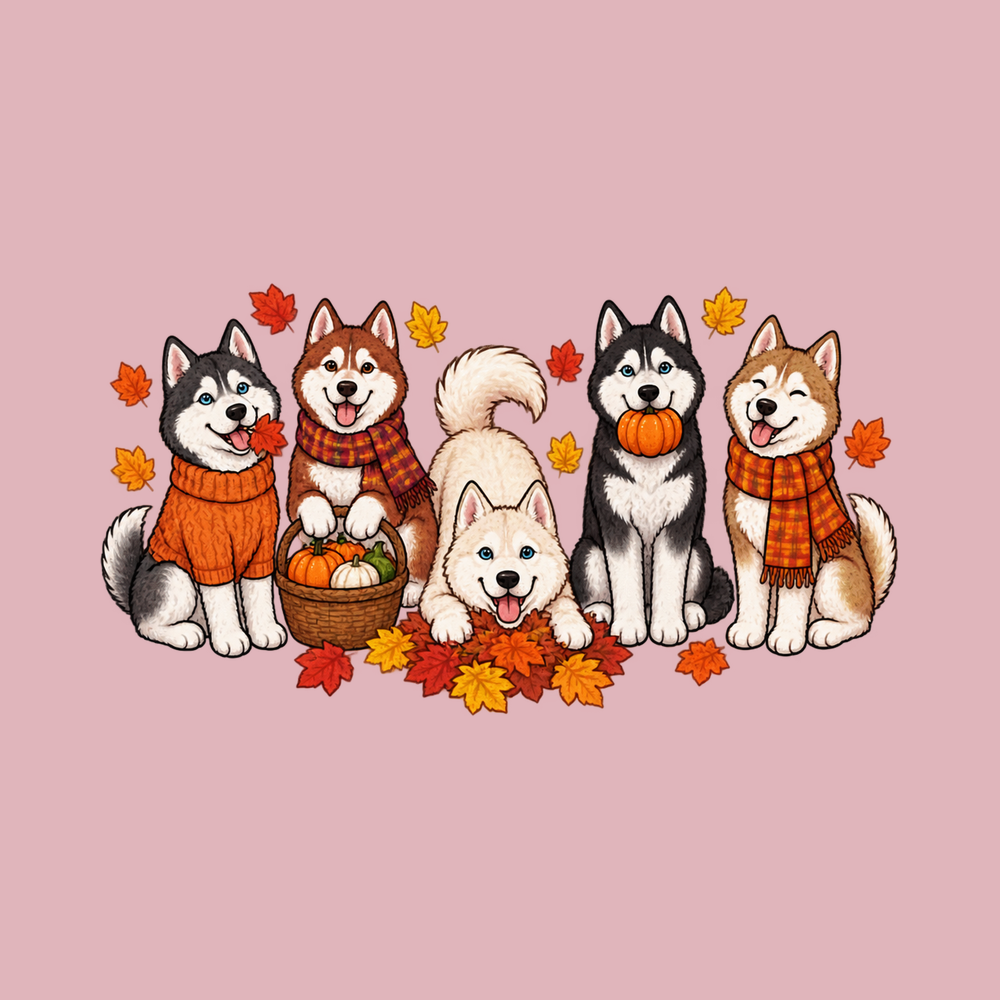 Autumn Huskies Fall Gathering Comfort Colors Heavyweight T-Shirt