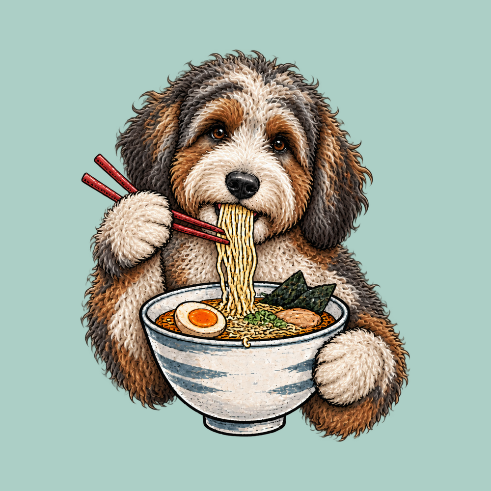 Aussiedoodle Eating Ramen Noodles Vintage T-Shirt Pet Lover Gift