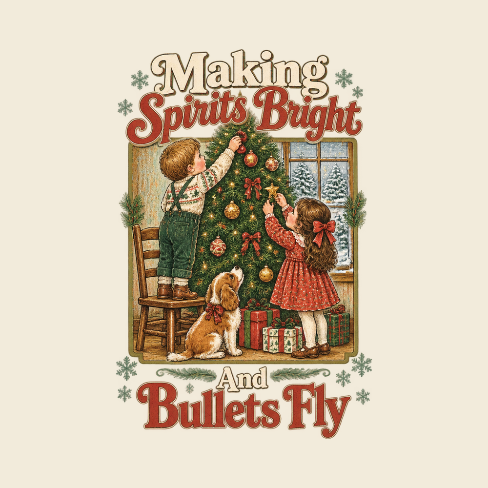 Vintage Kids Decorating Christmas Tree Merry and Bright Shirt