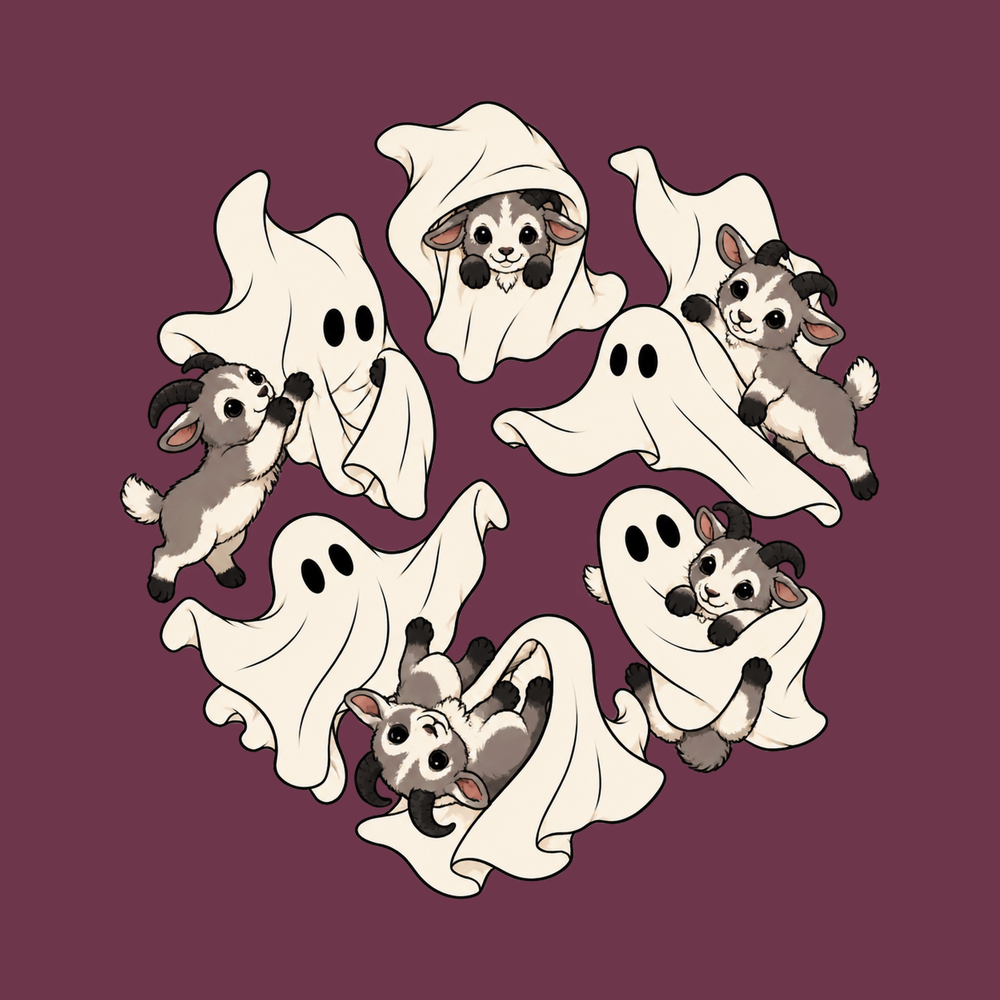 Cute Ghost Playing Baby Goat Funny Goat Shirt Halloween Ghost Tee