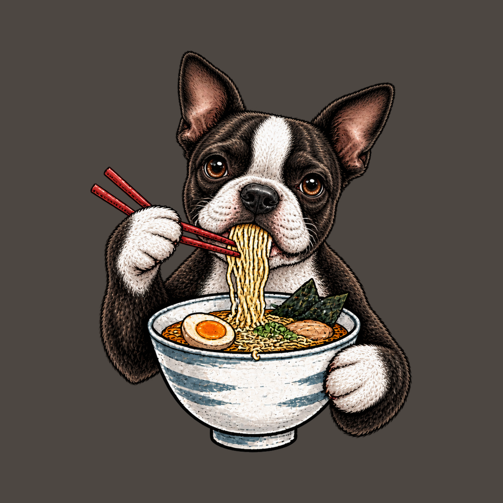 Boston Terrier Eating Ramen Shirt Funny Dog Tee Ramen Lover Gift