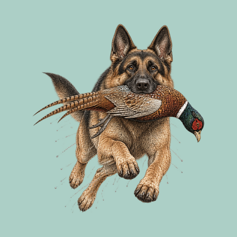 German Shepherd Retrieving Pheasant Bird Dog Lover Shirt Hunter Gift