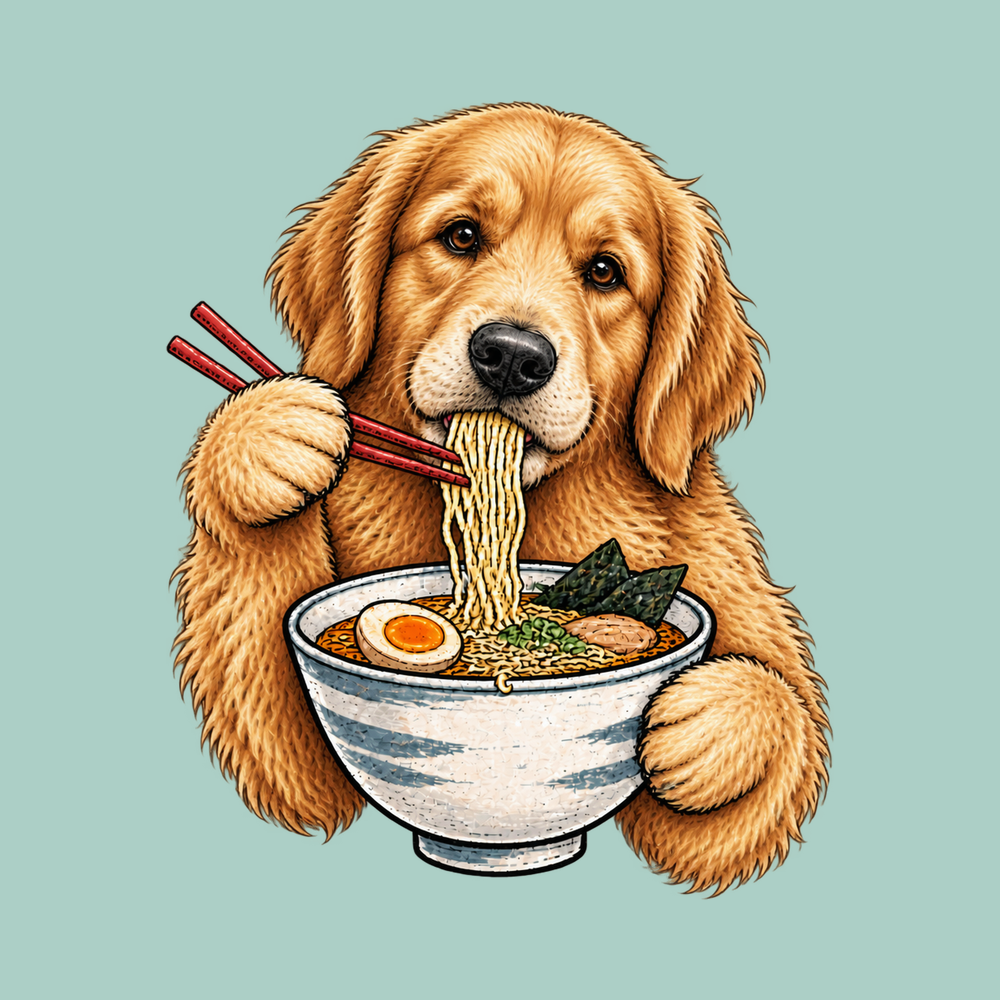 Golden Retriever Eating Ramen Shirt Funny Dog Tee Ramen Lover Gift