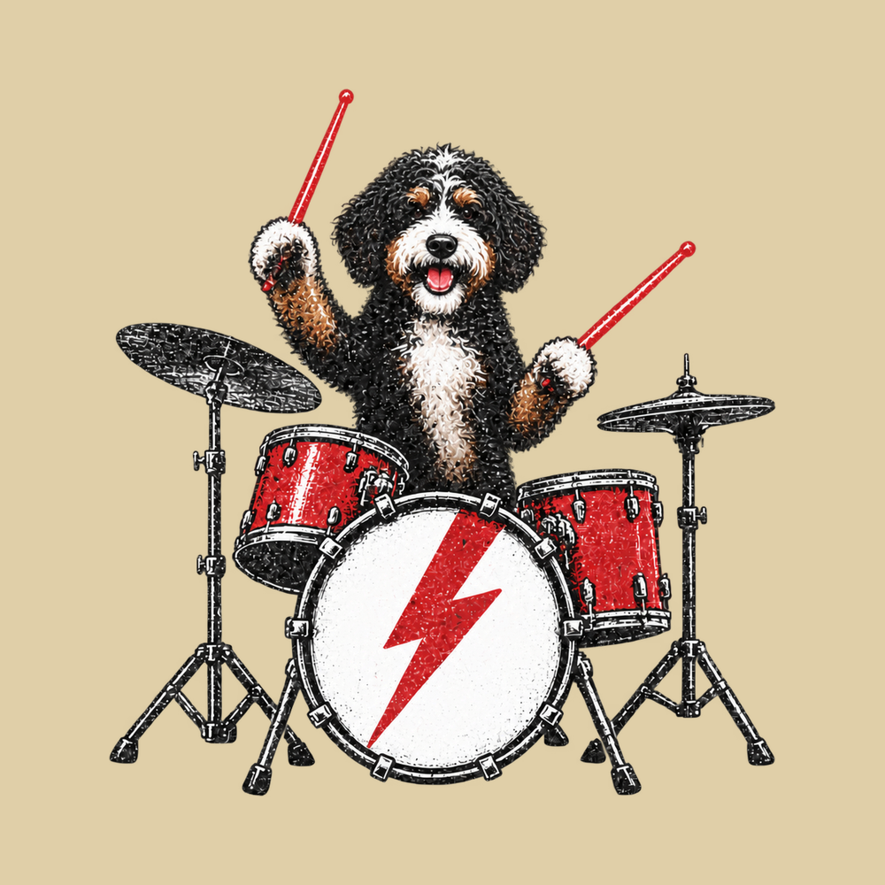 Bernedoodle Rocker Drum Set Heavyweight Vintage Wash T-Shirt