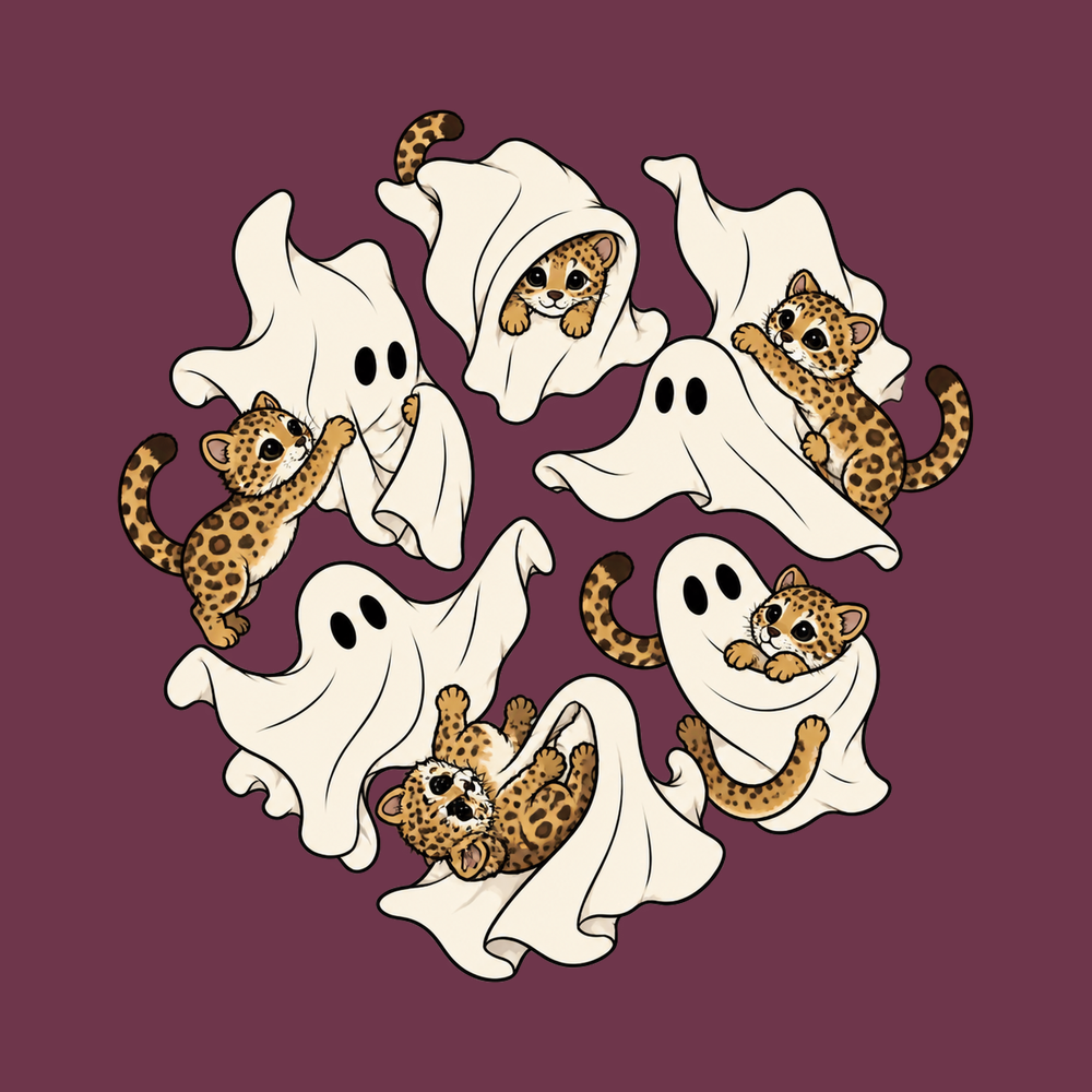 Cute Ghost Leopard Cubs Spooky Season Tee Animal Halloween Shirt
