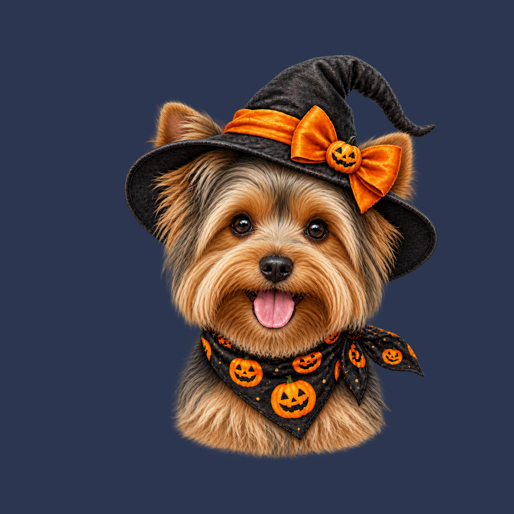 Yorkie Witch Pumpkin Portrait Halloween Shirt - Yorkie Mom Gift