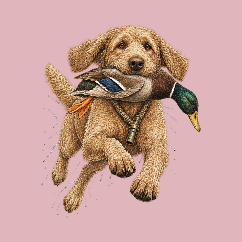 Goldendoodle Holding Mallard Duck Shirt - Duck Hunter Gift Tee