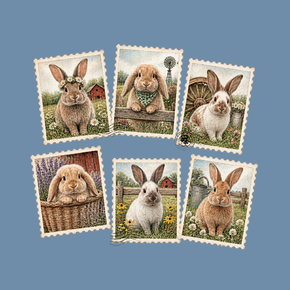 Vintage Bunny Postage Stamps Comfort Colors 1717 Garment-Dyed Tee
