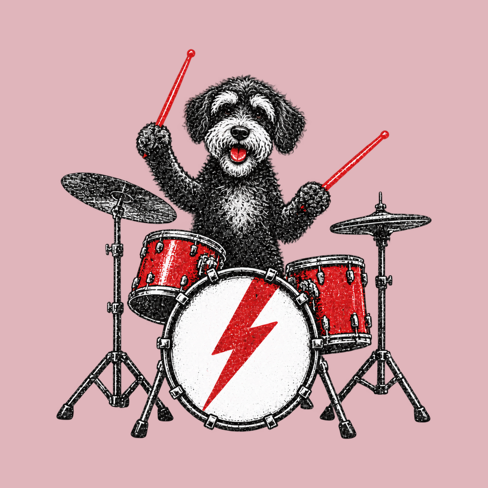 Schnoodle Playing Drums Rocker Art - Drummer Gift Music Lover Tee