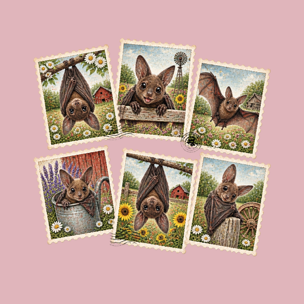 Cute Country Bat Postage Stamps Comfort Colors 1717 T-Shirt
