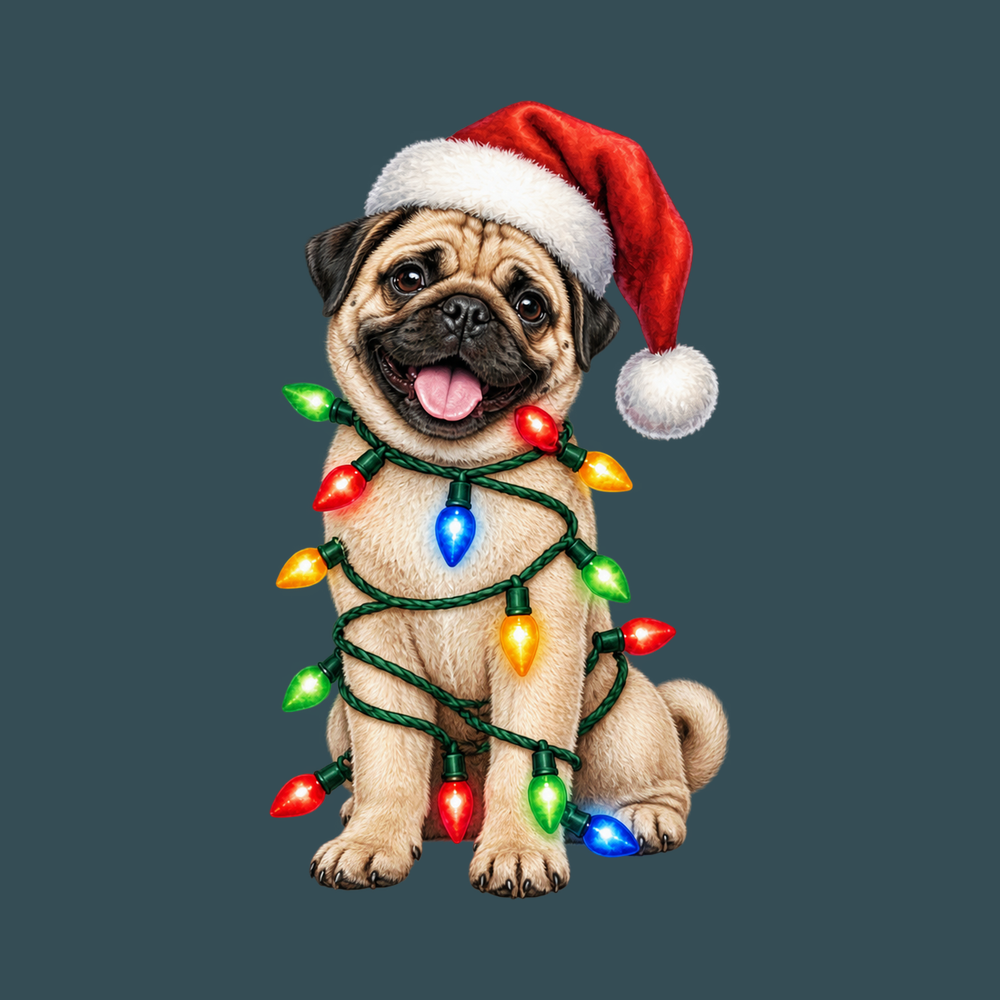 Christmas Pug Wrapped In Lights T-Shirt | Cute Pug Christmas Gift