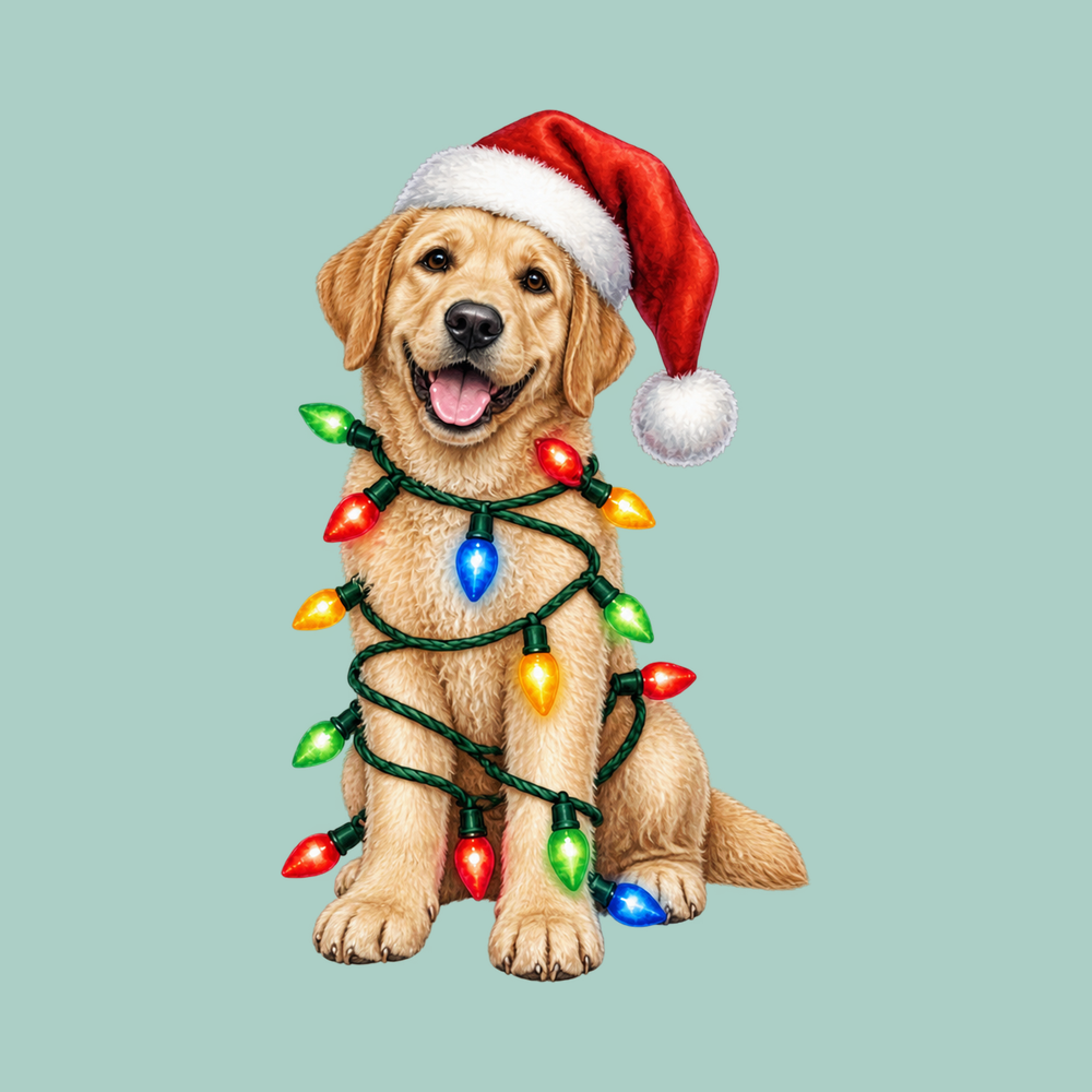 Labrador Christmas Lights Santa Hat Dog Christmas Shirt Yellow Lab