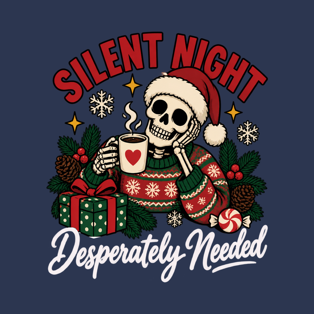 Skeleton Santa Silent Night Needed Holiday Silent Night Shirt