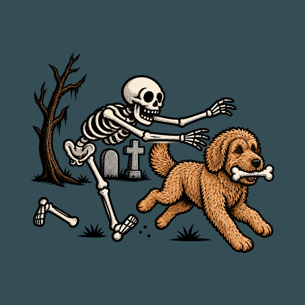 Skeleton Reaching For Goldendoodle Spooky Dog Shirt - Dog Lover