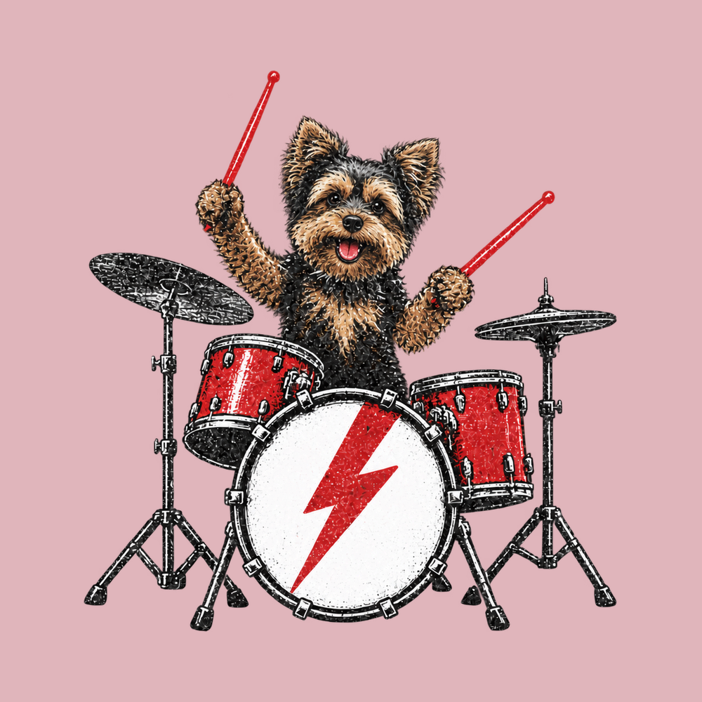 Yorkie Drummer Rock Star Vintage Wash Comfort Colors 1717 T-Shirt