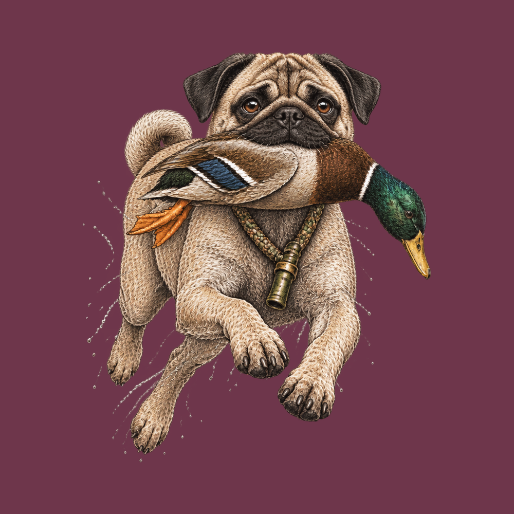 Hunting Pug Mallard Duck T-Shirt - Pug Lover Duck Hunter Gift