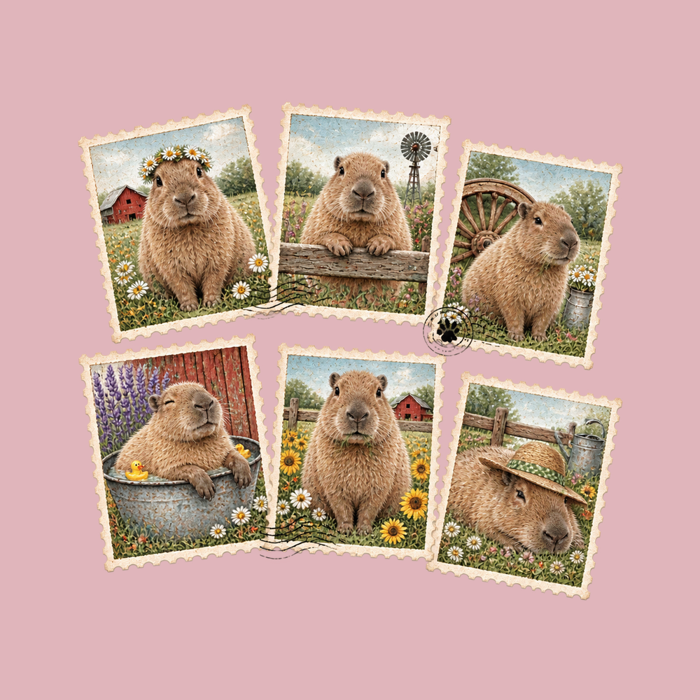 Vintage Capybara Postage Stamps Collage Comfort Colors T-Shirt