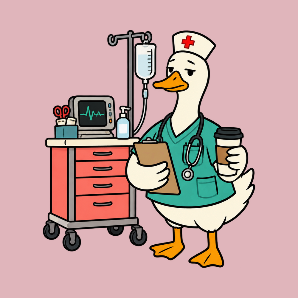 Tired Nurse Duck Medical Cart Funny Healthcare Nurse Life Shirt