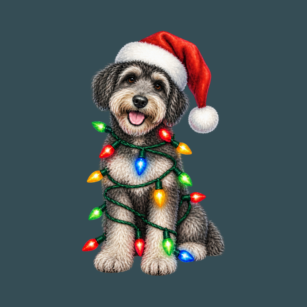Schnoodle Christmas Lights Santa Hat Christmas Shirt Dog Gift