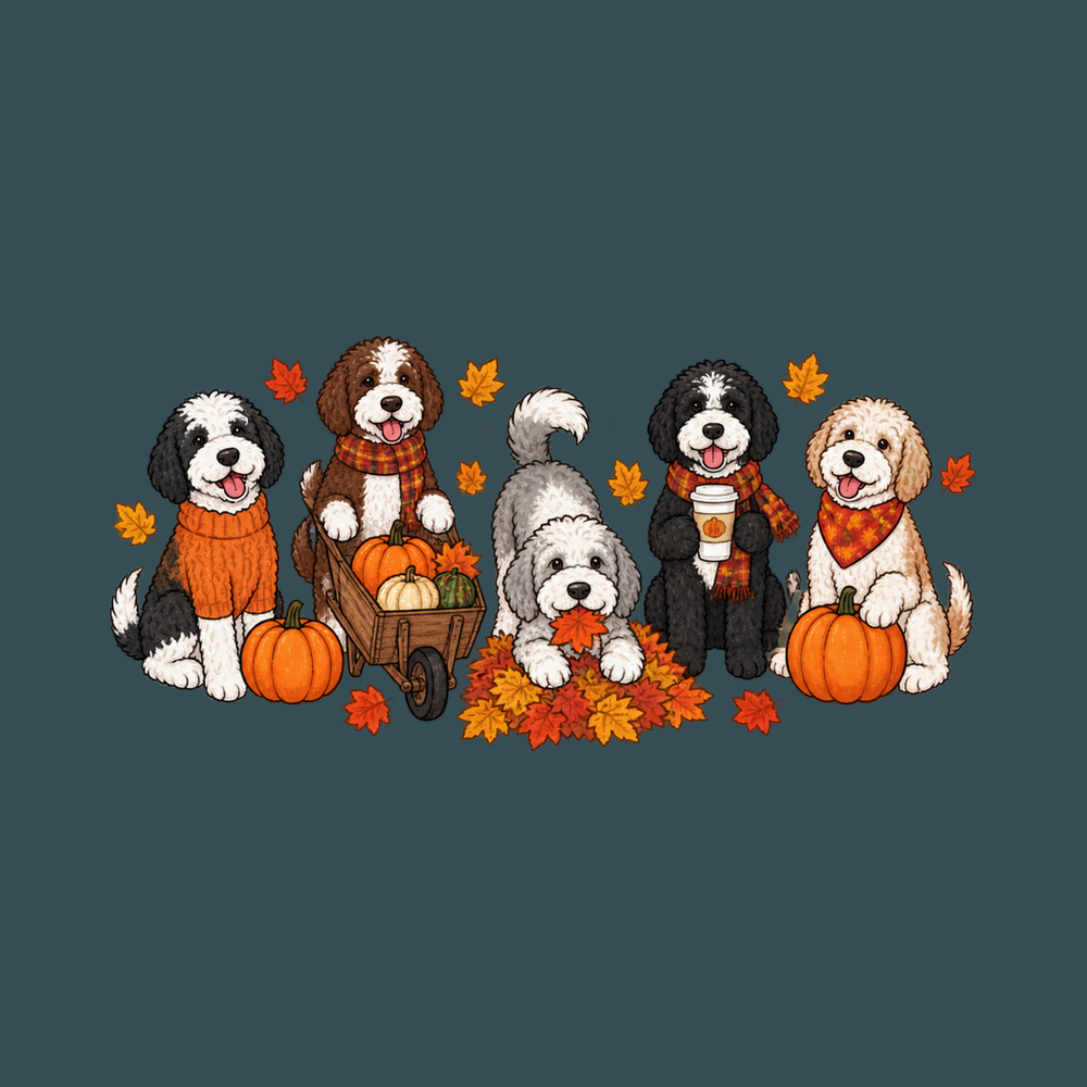Sheepadoodle Fall Activities Cartoon Dogs Comfort Colors Shirt