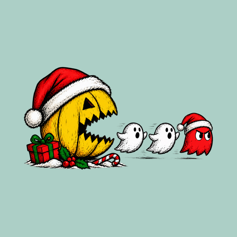 Christmas Pacman Ghost Chase Comfort Colors Garment-Dyed T-Shirt