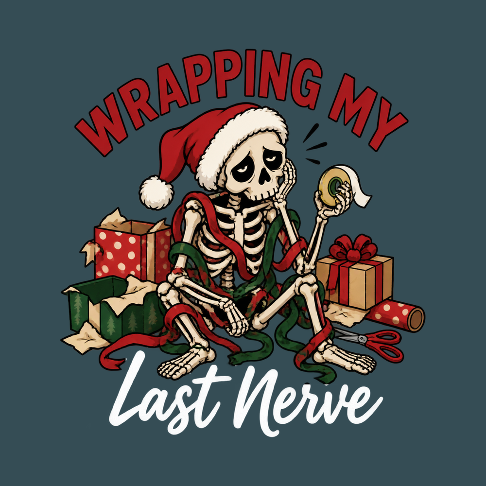 Skeleton Wrapping Last Nerve Sarcastic Skeleton Christmas Shirt