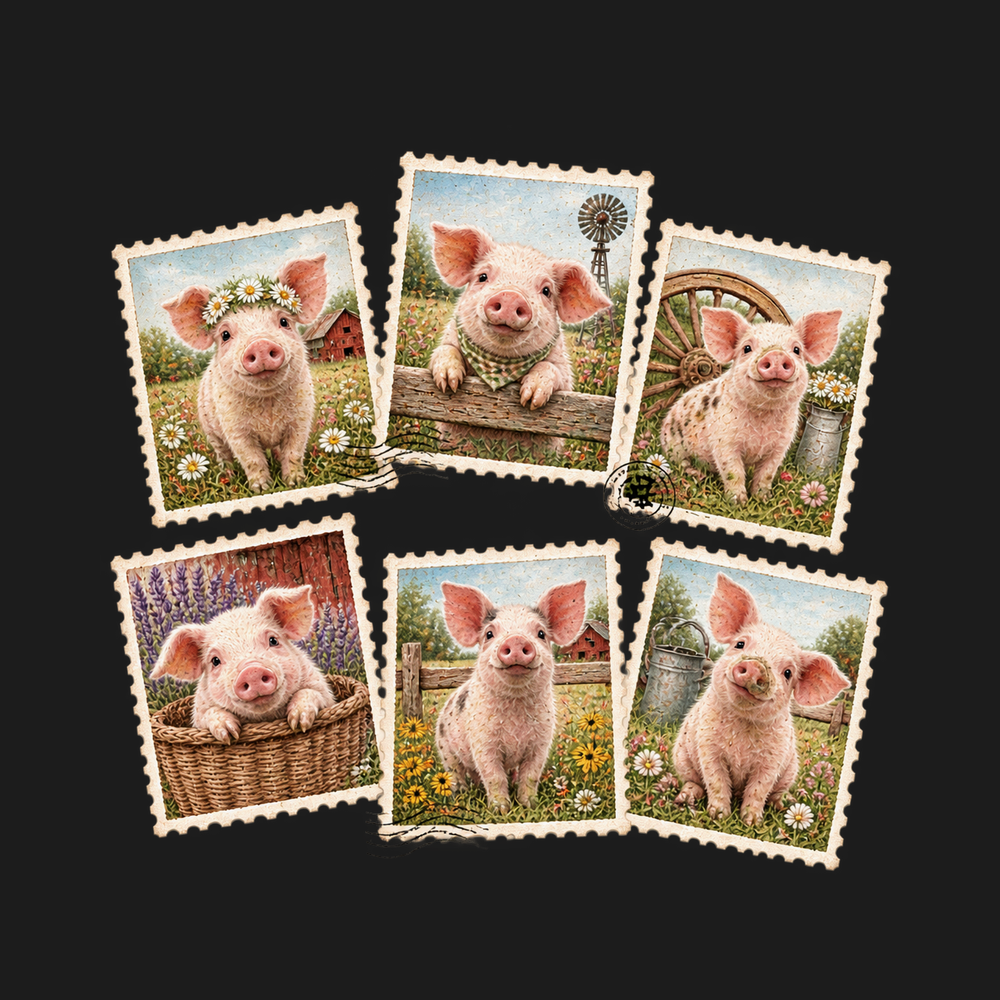 Cute Farm Pig Postage Stamps Comfort Colors 1717 Garment-Dyed Tee