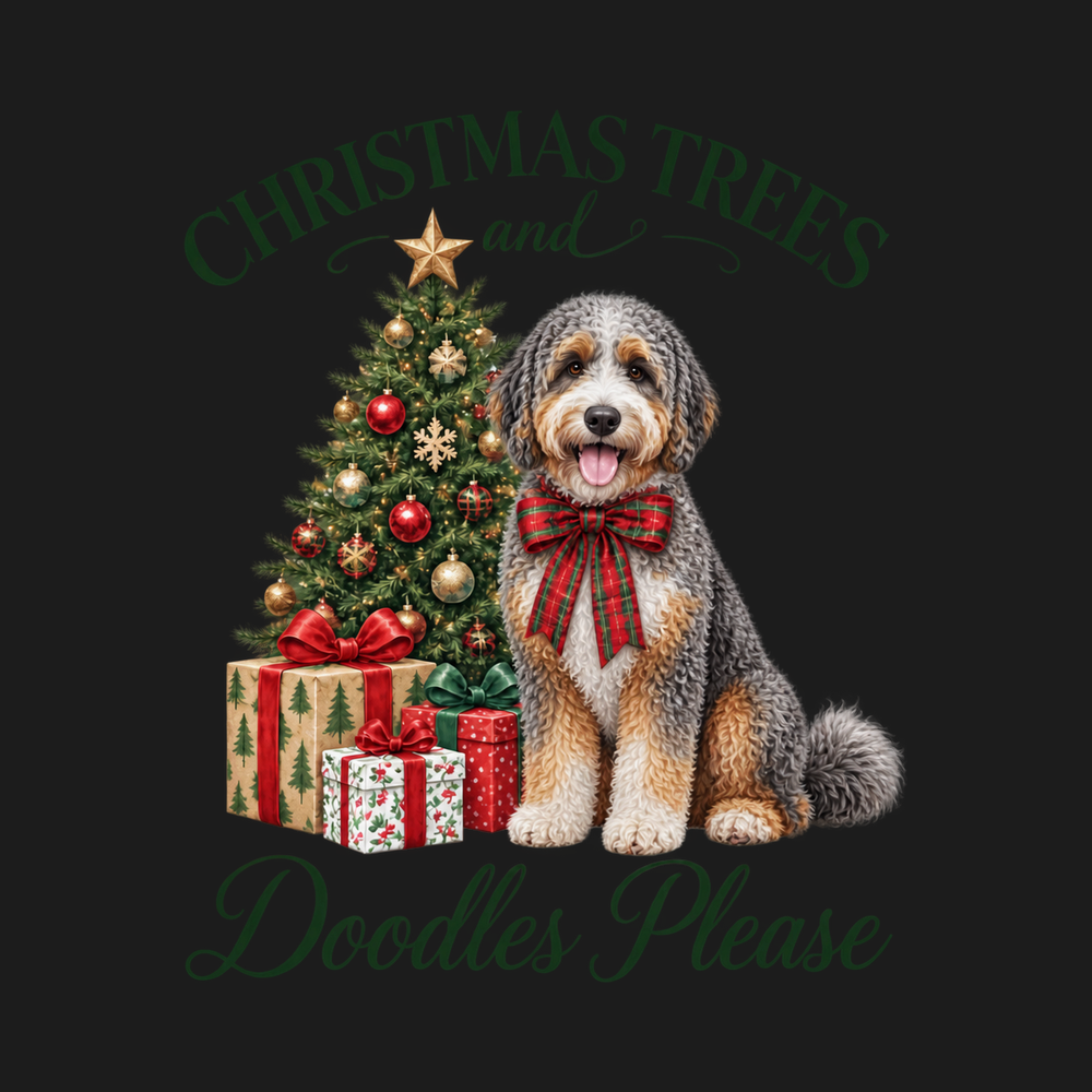 Aussiedoodle Christmas Tree Gifts Vintage Dog Mom Crewneck Shirt
