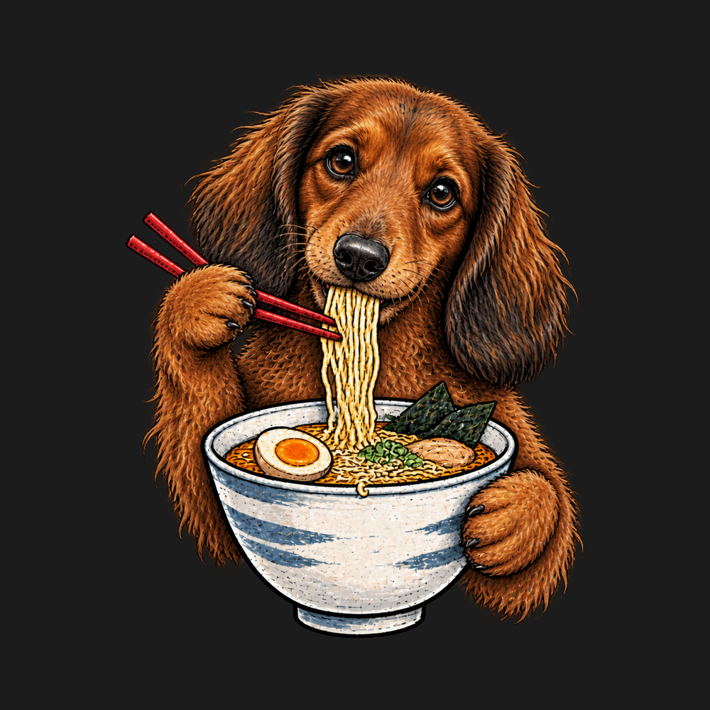 Dachshund Eating Ramen Bowl Shirt - Wiener Dog Gift Foodie Tee